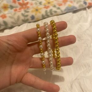 Gold and Pearl Beaded Stretch Bracelet Set - 3 Pack